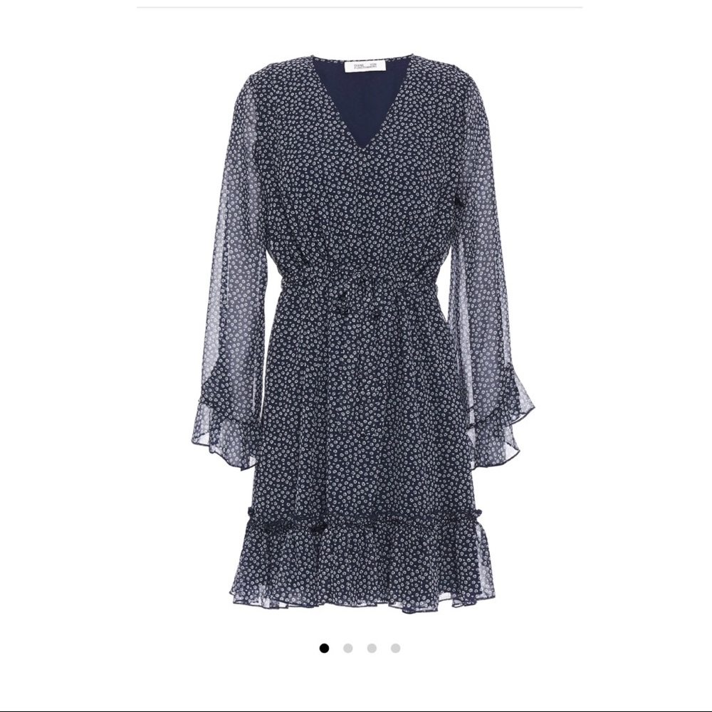 NWT DVF Harlene floral navy long sleeves dress